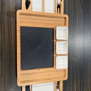 Bamboo and Slate Cheese Board with Ceramic Bowls
